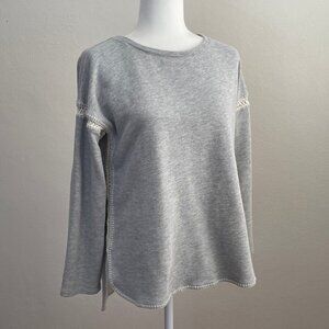 Soft Surroundings Grey Sweatshirt with Crochet Accents Size Medium